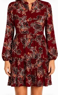 Jessica Howard 6 Petite Romantic Burgundy Floral Dress Tiered Ruffled Skirt